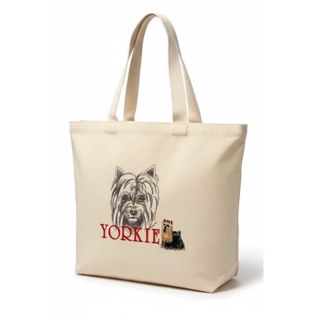 Embroidered Yorkie Tote Bag Yorkshire Terrier Canvas Dog Mom Gift
